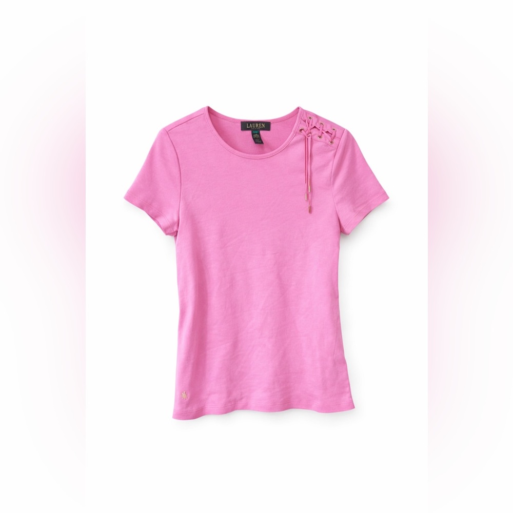 Ralph Lauren Light Pink Lace-Up Short Sleeve Tee - Picture 1 of 6